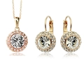 Parure de bijoux dorés avec collier et boucles d'oreilles sertis de cristaux ronds - Or + Blanc