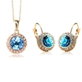 Parure bijoux dorée avec collier pendentif cristal bleu et boucles d'oreilles assorties - Or + Bleu Mer