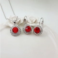 Parure de bijoux élégante avec collier en cristal rouge et boucles d'oreilles rose blanche - Rouge