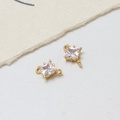 Gold plated square zircon charm connector with double loops for DIY jewelry making - Square Dual Loop 7*12mm