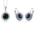 Parure élégante avec cristaux bleu foncé et halo de zircons blancs en finition argentée - Bleu encre