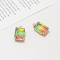 Coppia di ciondoli rettangolari in cristallo iridescente con montatura dorata e anelli - 10*17mm / Arcobaleno Iridescente (10#)