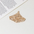 DIY gold hollow fan-shaped charm with flower pattern for traditional jewelry making - Minimum 10 Pcs / Style 02 30x38mm