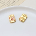 Detail of matte gold lucky bag and fortune cat charms with engraved cherry blossoms - Good Luck Fortune Cat (02#)
