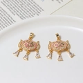Golden Chinese longevity lock pendants with pink cat-eye stone and zircon tassels - Price From 2 Units / 05# Pink (19*26mm)