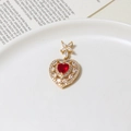 Exquisite gold-plated heart pendant with red cat-eye gemstone and zircon crown detail - Price From 2 Units / 01# 18*30mm
