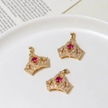 Golden crown heart pendant with cat eye zircon and ruby red stone for DIY jewelry making - Price From 2 Units / 02# 20*26mm
