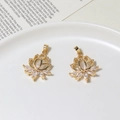 Ciondolo loto dorato con zircone e occhio di gatto per creazione gioielli fai da te - 03# 19*17mm