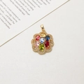Floral gold pendant with colorful oval gemstones and white zircon accents for DIY jewelry - Colorful Floral Style (LF2737)