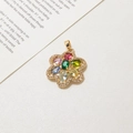 Gold plated floral pendant with colorful zircons and an oval green center stone - Seven-Color Petal Style (LF2737)