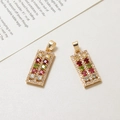 Rechteckige vergoldete Anhänger mit zweireihigen bunten Zirkonsteinen für DIY-Schmuck - Zweireihiger Rechteckiger Stil (LF2737)