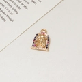 Golden Virgin Mary arch pendant with colorful zircon stones for DIY jewelry making - Madonna Arch Style (05)