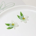 DIY camellia floral charms with white-green gradient petals and golden beads - Five-Petal Flower with Leaf-Left (10#)