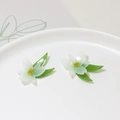 DIY camellia flower charms with translucent white green gradient and golden stamens - Five-Petal Flower with Leaf-Right (11#)