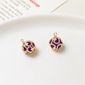 Macro detail of copper hollow ball pendants with purple crystal beads for DIY jewelry - 9*13mm / Deep purple