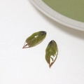 Pair of green resin leaf charms with detailed veins and holes for DIY jewelry making - Style 04 / 13*33mm