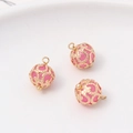 Pink crystal bead pendant with gold hollow floral metal wrap for DIY jewelry making - 9*13mm / Deep Pink