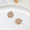 Macro detail of geometric round 18K gold plated connectors with pave set zircon stones - Round Micro-pave Double Hole Style (01#14*18mm)
