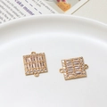 Macro view of square gold connectors with baguette and round cubic zirconia inlays - Square Micro-pave Double Hole Style (04#14*18mm)