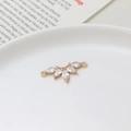 Gold plated curved leaf pendant connector with marquise zircon stones for DIY jewelry - No. 07 Fan Five Stone Style