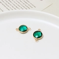 10mm faceted green gemstone birthstone charm with gold-plated double-hole connectors - Peacock Green