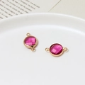 Two 10mm round faceted rose pink birthstone charms in gold plated metal connectors - Rose Red