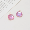 Ciondolo quadrato in cristallo sfumato rosa viola 12mm con bordo dorato per gioielli DIY - Rosa Viola Iridescente