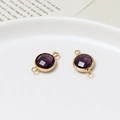 Faceted 10mm purple birthstone charm with gold plated double loops for jewelry making - Deep purple