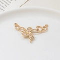 Macro shot of gold floral jewelry connector with zircons and three attachment loops - Wholesale Price For 2 (02# 23x36mm) / 02# 23x36mm