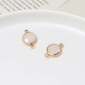 10mm round pale gold birthstone connectors with milky white stones and double loops - Faux Jade White