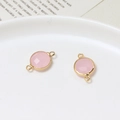 Pink 10mm faceted round birthstone charms with gold plated connectors for jewelry making - Faux Jade Pink