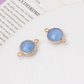 Light blue birthstone charm connectors with gold edges for DIY jewelry making - Faux Jade Light Blue