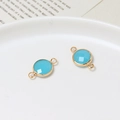 10mm light blue faceted round gemstone charm with gold connector for DIY jewelry - Faux Jade Aqua