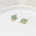 Light green 10mm round gemstone connector with gold bezel and double loops for DIY jewelry - Faux Jade Light Green