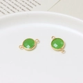 10mm green birthstone round connector charm with gold frame for DIY jewelry making - Faux Jade Grass Green