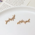 Gold plated curved bar link with micro-set zircons and dual loops for DIY jewelry - Curved Branch Style (07#9*27mm)