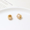 Pair of gold-plated copper spacer beads with paved white zircons for DIY jewelry making - Dense Pavé Zirconia Cylinder (06#8*10mm)