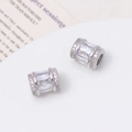 Macro view of silver-plated copper beads with zircon stones for DIY jewelry making - White K Cylinder Style (09#9*12mm)