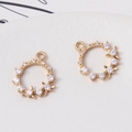 Macro view of gold plated flower ring charms with micro-set cubic zirconia for DIY jewelry - Tier 1 (Min 2 Pcs) / Style 03 (Wreath Flower Shape) (LF2840) / 16*18mm