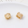 Macro shot of gold-plated copper beads with micro-set zircons for DIY jewelry making - 01# 10mm