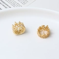 Golden crown pendant with micro-set zircons for DIY jewelry making and handmade crafts - Hollow Crown Style (01#12*9mm) / 2 Units Pack