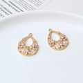 Pair of gold-plated teardrop charms with zircon floral inlay for jewelry making - Filigree Floral Water Drop Style (04#16*22mm) / 2 Units Pack