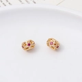 Golden hollow flower barrel bead with red zircon inlay for DIY bracelet necklaces - 05# 9mm