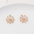 Detail showing gold daisy flower charms with marquise cut cubic zirconia for DIY jewelry - Style 05 (14x16mm)