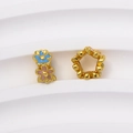 Cuenta espaciadora de guirnalda dorada con esmalte azul y rosa para joyería artesanal - Estilo Floral de Esmalte (01#) / 9mm