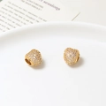 Golden heart-shaped charm beads with white cubic zirconia for DIY jewelry making - Full Zircon Heart Bead (03#) / 9*10mm