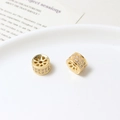 Gold plated cylindrical bead with paved zircons and hollow petal details for jewelry - Hollow Petal Cylinder Bead (04#) / 6*10mm