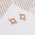 Golden double-loop four-leaf clover pendant with clear crystal for DIY jewelry making - Unit Price / White