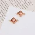 Rose gold geometric four-leaf clover crystal pendant connector with peach glass stone - Unit Price / Champagne