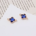 Gouden klavertje vier connector met donkerblauw kristalglas voor DIY-sieraden - Eenheidsprijs / Donkerblauw